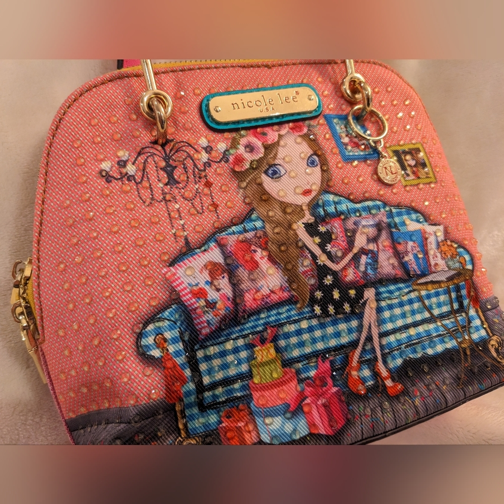 OOAK Pretty in Pink Embellished NICOLE LEE Crossbody Bag NEW - Picture 16 of 16
